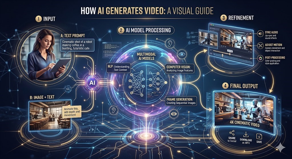 Make money with AI video generation showing automated video creation and online income concept