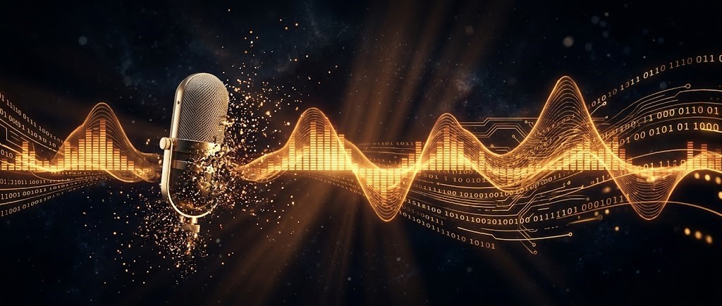 AI voice changer and voice editing tools with audio waveform and digital sound effects interface