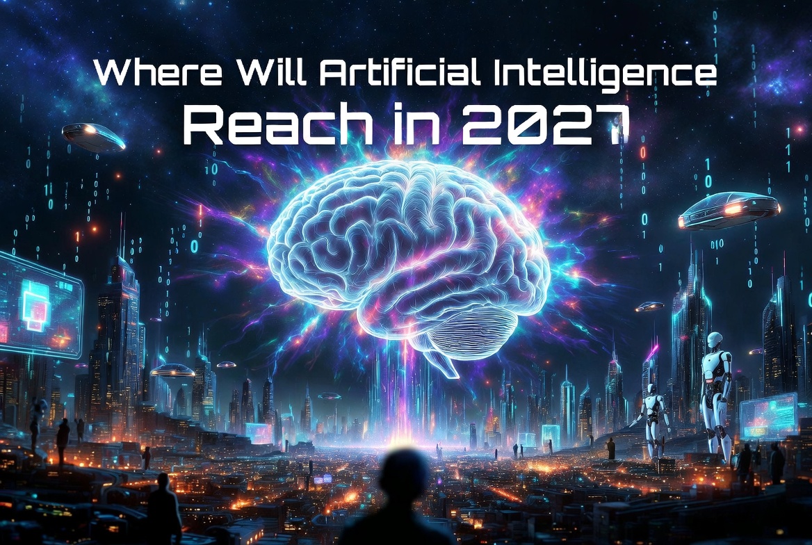 Future artificial intelligence technology in 2027 with advanced AI systems and futuristic digital world